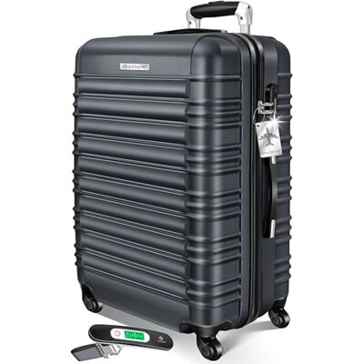 KESSER ® Reiskoffer met harde schaal, met kofferweegschaal + bagagelabel, rolkoffer met cijferslot en 4 wielen, harde schaal van ABS, telescopische handgreep, antraciet, 75 cm - KESSER ® Reiskoffer met harde schaal, met kofferweegschaal + bagagelabel, rolkoffer met cijferslot en 4 wielen, harde schaal van ABS, telescopische handgreep, antraciet, 75 cm -