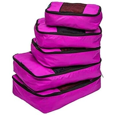 TravelWise Packing Cube System Set van 5 bagage-organizer, roze, 1 klein, 2 medium, 2 breed, 5 kubussen voor bagage-organisatie, Roze, Set van 5 kubussen voor bagage-organisatie TravelWise Packing Cube System Set van 5 bagage-organizer, roze, 1 klein, 2 medium, 2 breed, 5 kubussen voor bagage-organisatie, Roze, Set van 5 kubussen voor bagage-organisatie