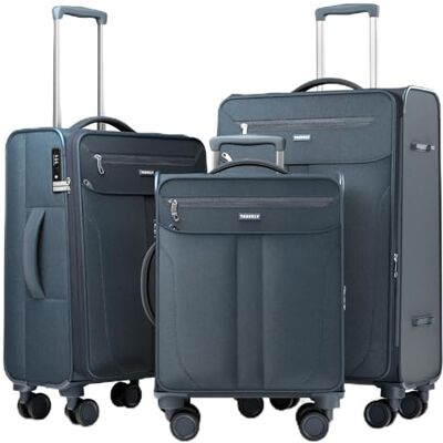 Travely Kofferset van stof, Blauw, Set M + L + XL Travely Kofferset van stof, Blauw, Set M + L + XL