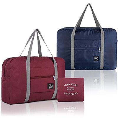 SITAKE 2 Stuks Opvouwbare Reistassen, Waterdichte Lichtgewicht Handbagage, Geschikt Voor Overnachting, Vakantie, Winkelen, Weekend, Uitje, Sportschool (wijnrood/Marineblauw) SITAKE 2 Stuks Opvouwbare Reistassen, Waterdichte Lichtgewicht Handbagage, Geschikt Voor Overnachting, Vakantie, Winkelen, Weekend, Uitje, Sportschool (wijnrood/Marineblauw)