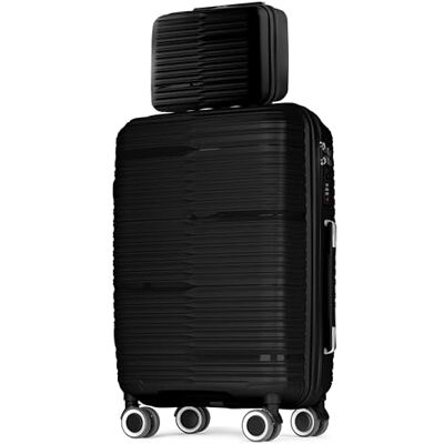 POSH Polypropyleen koffer make-uptassen, handbagage, middelgrote en grote koffers en trolleys reiskoffer met TSA-slot en geruisloze dubbele wielen stapelbaar, zwart., Klassiek POSH Polypropyleen koffer make-uptassen, handbagage, middelgrote en grote koffers en trolleys reiskoffer met TSA-slot en geruisloze dubbele wielen stapelbaar, zwart., Klassiek