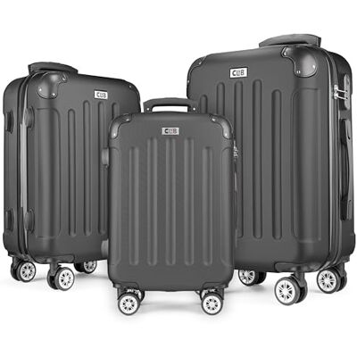 POSH Harde koffer met wieltjes, handbagage, groot, middelgroot, klein, van ABS, 3-delige set lichte koffers in de maten M-L-XL, zwart., ABS koffer POSH Harde koffer met wieltjes, handbagage, groot, middelgroot, klein, van ABS, 3-delige set lichte koffers in de maten M-L-XL, zwart., ABS koffer