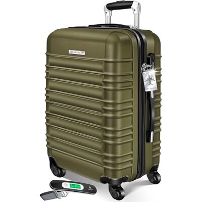 KESSER Reiskoffer met bagageweegschaal + bagagelabel Trolleykoffer met 4 wielen van hard ABS telescopische handgreep, olijfgroen, 66 cm 84 l KESSER Reiskoffer met bagageweegschaal + bagagelabel Trolleykoffer met 4 wielen van hard ABS telescopische handgreep, olijfgroen, 66 cm 84 l
