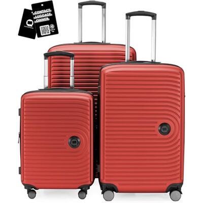 Hauptstadtkoffer Middelgroot, set van 3 koffers + digitaal bagagelabel, reistrolleys (S-M-L) + bagagelabel met QR-code, 4 dubbele wielen, ABS-harde schaal, uitbreiding, Rood, Harde koffer met Hauptstadtkoffer Middelgroot, set van 3 koffers + digitaal bagagelabel, reistrolleys (S-M-L) + bagagelabel met QR-code, 4 dubbele wielen, ABS-harde schaal, uitbreiding, Rood, Harde koffer met