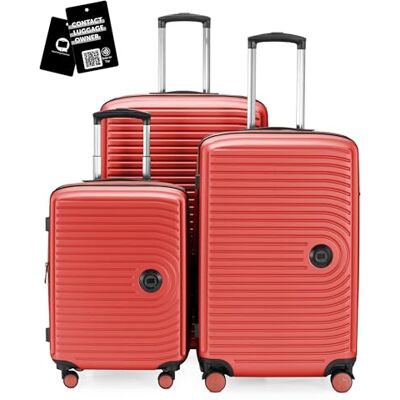 Hauptstadtkoffer Middelgroot, set van 3 koffers + digitaal bagagelabel, reistrolleys (S-M-L) + bagagelabel met QR-code, 4 dubbele wielen, ABS-harde schaal, uitbreiding, Koraal, Harde koffer met Hauptstadtkoffer Middelgroot, set van 3 koffers + digitaal bagagelabel, reistrolleys (S-M-L) + bagagelabel met QR-code, 4 dubbele wielen, ABS-harde schaal, uitbreiding, Koraal, Harde koffer met