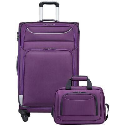 Coolife Koffer met wieltjes, reiskoffer met 4 wielen, stoffen koffer, handbagage, TSA-slot, de koffer bevat 1 grote schoudertas, paars + zilver, Klassiek Soft Reiskoffer Trolley TSA & 4 Spinner-Rollen, ultralicht, 1200D waterafstotend – voor Gezinsvakan Coolife Koffer met wieltjes, reiskoffer met 4 wielen, stoffen koffer, handbagage, TSA-slot, de koffer bevat 1 grote schoudertas, paars + zilver, Klassiek Soft Reiskoffer Trolley TSA & 4 Spinner-Rollen, ultralicht, 1200D waterafstotend – voor Gezinsvakan