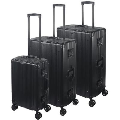 Laroqx Set van 3 koffers met aluminium frame, 57, 68, 77 cm (43 l, 65 l, 110 l), FusionShell-structuur, stabiele structuur, TSA-cijferslot, 360 graden dubbele wielen, handgreep, zwart., Modern Laroqx Set van 3 koffers met aluminium frame, 57, 68, 77 cm (43 l, 65 l, 110 l), FusionShell-structuur, stabiele structuur, TSA-cijferslot, 360 graden dubbele wielen, handgreep, zwart., Modern