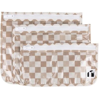 Bumkins Reistassen met transparante voorkant (3 verpakkingen), Sand Check, Bumkins Reistassen met transparante voorkant (3 verpakkingen), Sand Check,