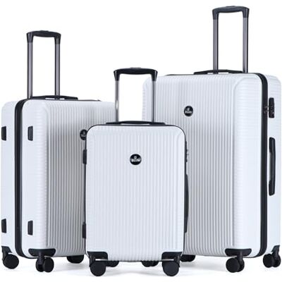 Blade Set van 3 koffers met harde schaal, lichte koffer met wielen, handbagage van ABS + PC met TSA-slot, koffer met 4 wielen, spinnerkoffer, set van 3 reiskoffers, Wit, Koffer Blade Set van 3 koffers met harde schaal, lichte koffer met wielen, handbagage van ABS + PC met TSA-slot, koffer met 4 wielen, spinnerkoffer, set van 3 reiskoffers, Wit, Koffer