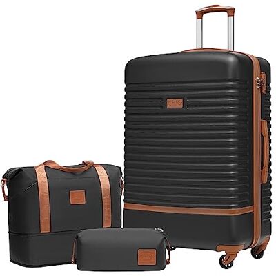 Coolife 3-delige kofferset, met reistassen en toilettas, Zwart/Bruin 20 inch kleine koffer voor korte reizen, licht ABS, TSA-slot, 360° draaibare wielen, telescopische handgreep Coolife 3-delige kofferset, met reistassen en toilettas, Zwart/Bruin 20 inch kleine koffer voor korte reizen, licht ABS, TSA-slot, 360° draaibare wielen, telescopische handgreep
