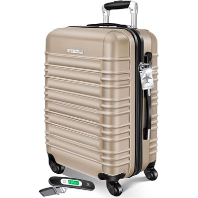 KESSER ® Reiskoffer met bagageweegschaal + bagagelabel, trolley, koffer, met slot, 4 wielen, hard ABS, telescopische handgreep, Champagne KESSER ® Reiskoffer met bagageweegschaal + bagagelabel, trolley, koffer, met slot, 4 wielen, hard ABS, telescopische handgreep, Champagne