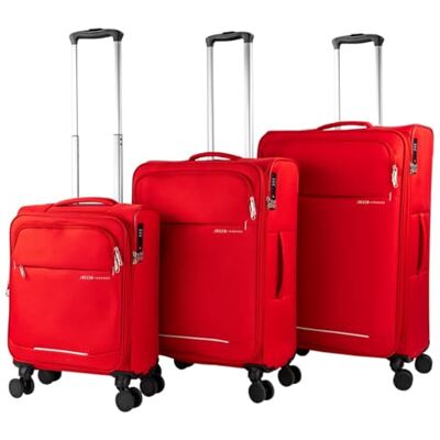 JASLEN Zachte kofferset, 4 wielen, 3 stuks, zachte koffers, licht, zachte koffer, lichte koffer, robuust, voor onderweg, TSA-combinatieslot, uitbreidbare Kof, rood, Klassiek JASLEN Zachte kofferset, 4 wielen, 3 stuks, zachte koffers, licht, zachte koffer, lichte koffer, robuust, voor onderweg, TSA-combinatieslot, uitbreidbare Kof, rood, Klassiek