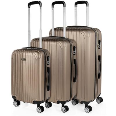 ITACA Set van 3 uittrekbare koffers, 55/66/76 cm, ABS 4, harde wielen, robuust en licht. Slot geschikt voor Ryanair, middelgroot en groot. T71500, Champagne ITACA Set van 3 uittrekbare koffers, 55/66/76 cm, ABS 4, harde wielen, robuust en licht. Slot geschikt voor Ryanair, middelgroot en groot. T71500, Champagne