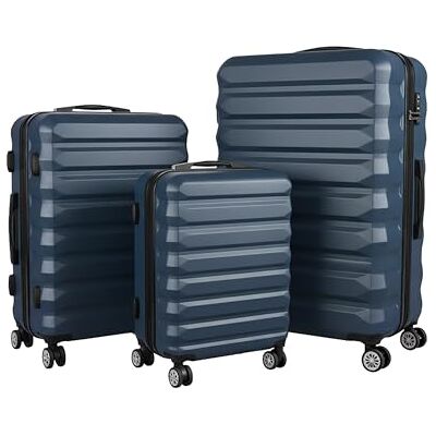 Relaxdays Set van 3 koffers in 3 maten, 4 wielen, harde schaal, telescopische handgreep, reiskoffer met cijferslot, donkerblauw 4 roulettes 360°, poignée télescopique, serrure à code Relaxdays Set van 3 koffers in 3 maten, 4 wielen, harde schaal, telescopische handgreep, reiskoffer met cijferslot, donkerblauw 4 roulettes 360°, poignée télescopique, serrure à code