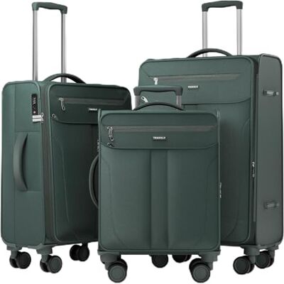 Travely Kofferset van stof, Groen, Set M + L + XL Travely Kofferset van stof, Groen, Set M + L + XL