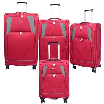 A1 FASHION GOODS Zachte trolley met 4 wielen, York zwart, rood, paars, Rood, Zachte uittrekbare koffer met zwenkwielen A1 FASHION GOODS Zachte trolley met 4 wielen, York zwart, rood, paars, Rood, Zachte uittrekbare koffer met zwenkwielen