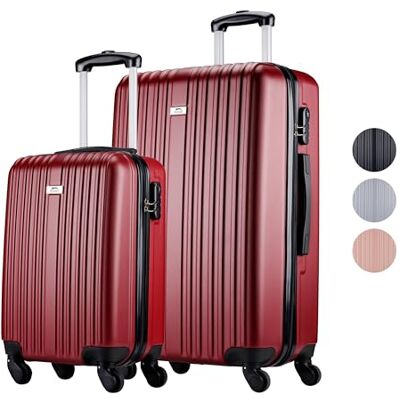 Slazenger Reiskofferset, 2-delig/3-delig, trolley handbagage en grote koffer, set harde ABS-koffer, met 360° wielen en combinatieslot, rolkoffer, rood, 2 Slazenger Reiskofferset, 2-delig/3-delig, trolley handbagage en grote koffer, set harde ABS-koffer, met 360° wielen en combinatieslot, rolkoffer, rood, 2