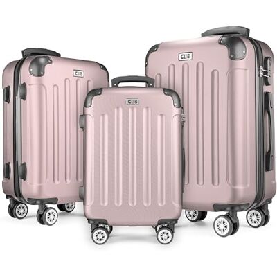 POSH Harde koffer met wieltjes, handbagage, groot, middelgroot, klein, van ABS, 3-delige set lichte koffers in de maten M-L-XL, Poeder roze, ABS koffer POSH Harde koffer met wieltjes, handbagage, groot, middelgroot, klein, van ABS, 3-delige set lichte koffers in de maten M-L-XL, Poeder roze, ABS koffer