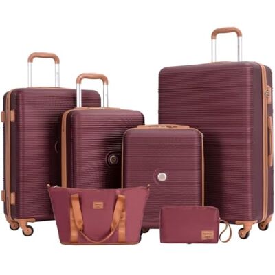 Travelhouse Bari Set van 6 harde koffers met wielen, reistas en toiletset, bordeauxrood, S M+L, kofferset Travelhouse Bari Set van 6 harde koffers met wielen, reistas en toiletset, bordeauxrood, S M+L, kofferset