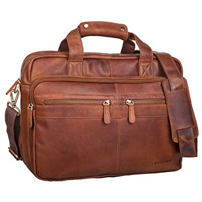 STILORD "Explorer" Leraarstas van leer voor heren en dames, grote vintage schooltas van echt leer met scheidingsriem en computervak, werktassen, kleur: cognac, bruin STILORD "Explorer" Leraarstas van leer voor heren en dames, grote vintage schooltas van echt leer met scheidingsriem en computervak, werktassen, kleur: cognac, bruin