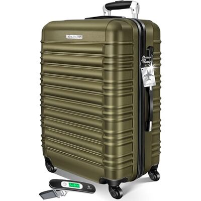 KESSER Reiskoffer met bagageweegschaal + bagagelabel Trolleykoffer met 4 wielen van hard ABS telescopische handgreep, olijfgroen, 75 cm 120 l KESSER Reiskoffer met bagageweegschaal + bagagelabel Trolleykoffer met 4 wielen van hard ABS telescopische handgreep, olijfgroen, 75 cm 120 l