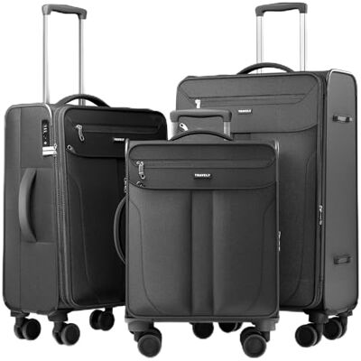 Travely Kofferset van stof, zwart., Set M + L + XL Travely Kofferset van stof, zwart., Set M + L + XL