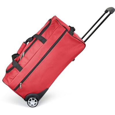 KINSTON Trolley Reistas, grote roltas en telescoopstang, ruim hoofdvak en zijvak met ritssluiting, handbagage, ideaal voor reizen en weekends, rood KINSTON Trolley Reistas, grote roltas en telescoopstang, ruim hoofdvak en zijvak met ritssluiting, handbagage, ideaal voor reizen en weekends, rood