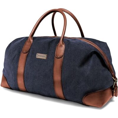 DRAKENSBERG Reistas "David" Reistas en sport in retro vintage design Handgemaakt Canvas en leer, marineblauw DRAKENSBERG Reistas "David" Reistas en sport in retro vintage design Handgemaakt Canvas en leer, marineblauw