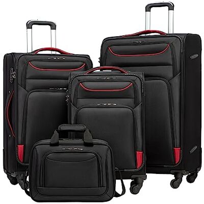 Coolife Trolleykoffer – reiskoffer met 4 wielen – stoffen koffer – handbagage – TSA-slot – koffer bevat 1 grote schoudertas, zwart + rood, kofferset 4 stuks, mooi Coolife Trolleykoffer – reiskoffer met 4 wielen – stoffen koffer – handbagage – TSA-slot – koffer bevat 1 grote schoudertas, zwart + rood, kofferset 4 stuks, mooi