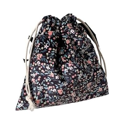 WEQYFDC Petit sac à cosmétiques pour rouge à lèvres, porte-monnaie, clés, sac de rangement avec cordon de serrage, sac fourre-tout pour femme, Motif floral noir., About 14x15 cm, Classique WEQYFDC Petit sac à cosmétiques pour rouge à lèvres, porte-monnaie, clés, sac de rangement avec cordon de serrage, sac fourre-tout pour femme, Motif floral noir., About 14x15 cm, Classique