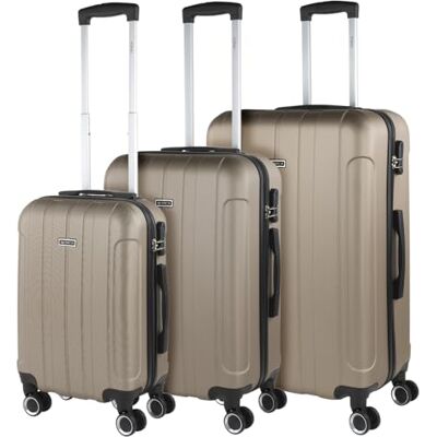ITACA Kofferset. Stevige kofferset 3 stuks Reiskofferset. Set van 3 trolleykoffers, handbagagekoffer, middelgrote koffer en grote koffer. Kofferset, 3-delige. 771100, champagne ITACA Kofferset. Stevige kofferset 3 stuks Reiskofferset. Set van 3 trolleykoffers, handbagagekoffer, middelgrote koffer en grote koffer. Kofferset, 3-delige. 771100, champagne