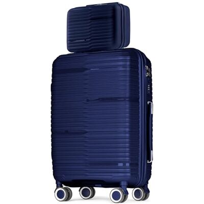 POSH Polypropyleen koffer make-uptassen, handbagage, middelgrote en grote koffers en trolleys reiskoffer met TSA-slot en geruisloze dubbele wielen stapelbaar, Donkerblauw, Klassiek POSH Polypropyleen koffer make-uptassen, handbagage, middelgrote en grote koffers en trolleys reiskoffer met TSA-slot en geruisloze dubbele wielen stapelbaar, Donkerblauw, Klassiek