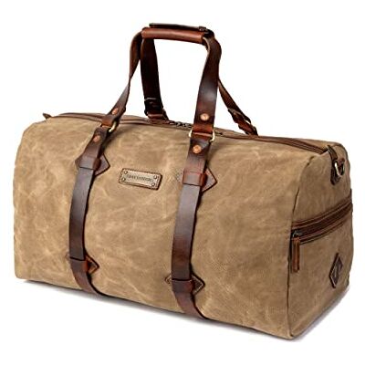 DRAKENSBERG Weekender Cody Waterdichte reistas van tafelzeil en leer, 50 liter, kaki zand, eenheidsmaat, kaki zand, Utility DRAKENSBERG Weekender Cody Waterdichte reistas van tafelzeil en leer, 50 liter, kaki zand, eenheidsmaat, kaki zand, Utility