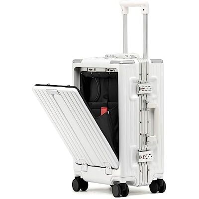 FLNOZAMZ Lichte bagage met wieltjes, handbagage, USB-oplaadinterface, opvouwbare bekerhouder, TSA-douaneslot voor dames, Wit. FLNOZAMZ Lichte bagage met wieltjes, handbagage, USB-oplaadinterface, opvouwbare bekerhouder, TSA-douaneslot voor dames, Wit.