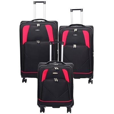 A1 FASHION GOODS Zachte trolley met 4 wielen, York zwart, rood, paars, zwart., Zachte uittrekbare koffer met zwenkwielen A1 FASHION GOODS Zachte trolley met 4 wielen, York zwart, rood, paars, zwart., Zachte uittrekbare koffer met zwenkwielen