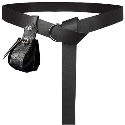 HiiFeuer Middeleeuwse O-ring riem met draagbare zak met trekkoord, retro renaissance kunstleer riem en handtas voor LARP & Ren Faire, zwart C, L HiiFeuer Middeleeuwse O-ring riem met draagbare zak met trekkoord, retro renaissance kunstleer riem en handtas voor LARP & Ren Faire, zwart C, L