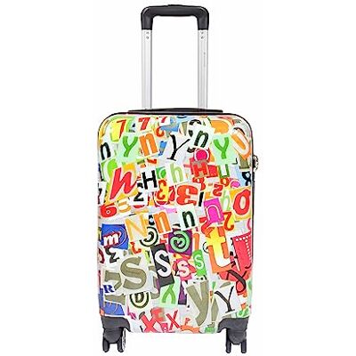 House of Luggage Harde cabinekoffer met vier wielen met print, Print alfabetten, Handcabine House of Luggage Harde cabinekoffer met vier wielen met print, Print alfabetten, Handcabine