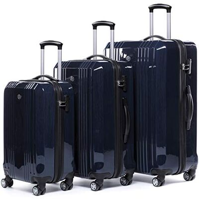 FERGÉ Cannes harde koffer met wieltjes, 55 cm, L en XL, 100% ABS & PC, 3 stuks, Blauw metallic, 3er Set, kofferset FERGÉ Cannes harde koffer met wieltjes, 55 cm, L en XL, 100% ABS & PC, 3 stuks, Blauw metallic, 3er Set, kofferset