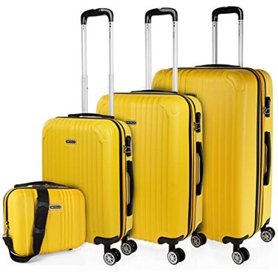 ITACA Set reiskoffers van ABS met 4 wielen, stevig en lichtgewicht, handvat met vergrendeling, cabinekoffer voor handbagage, medium en grote koffer, en beautycase T71500 ITACA Set reiskoffers van ABS met 4 wielen, stevig en lichtgewicht, handvat met vergrendeling, cabinekoffer voor handbagage, medium en grote koffer, en beautycase T71500
