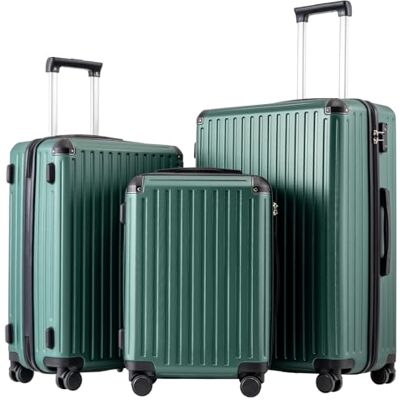 Coolife 3-delige kofferset, cabinekoffer, medium en groot, stijf, van PC + ABS, voor gezinsreizen en vakantie, TSA-slot, YKK-ritssluiting en 4 dubbele wielen, donkergroen Coolife 3-delige kofferset, cabinekoffer, medium en groot, stijf, van PC + ABS, voor gezinsreizen en vakantie, TSA-slot, YKK-ritssluiting en 4 dubbele wielen, donkergroen