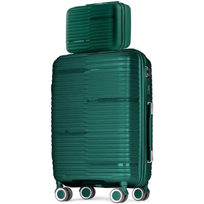 POSH Polypropyleen koffer make-uptassen, handbagage, middelgrote en grote koffers en trolleys reiskoffer met TSA-slot en geruisloze dubbele wielen stapelbaar, Groen, Klassiek POSH Polypropyleen koffer make-uptassen, handbagage, middelgrote en grote koffers en trolleys reiskoffer met TSA-slot en geruisloze dubbele wielen stapelbaar, Groen, Klassiek