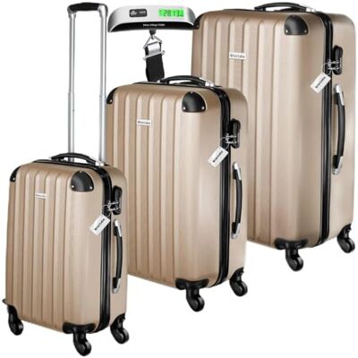 tectake Set van 3 harde koffers 801293, Champagne tectake Set van 3 harde koffers 801293, Champagne