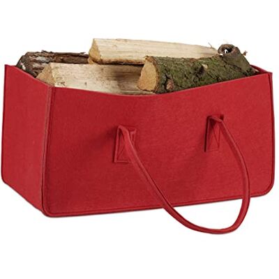 Relaxdays Houten mand van vilt, 2 handgrepen, opvouwbaar, tijdschriftenrek (h x b x d): 25 x 25 x 50 cm, rood Relaxdays Houten mand van vilt, 2 handgrepen, opvouwbaar, tijdschriftenrek (h x b x d): 25 x 25 x 50 cm, rood