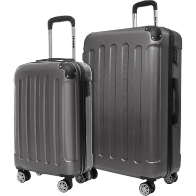 TRVLMORE Set van 2 harde koffer – set Vanity koffer – handbagage en grote koffer – harde koffer 4 wielen – kofferset – lichte koffer – grijs TRVLMORE Set van 2 harde koffer – set Vanity koffer – handbagage en grote koffer – harde koffer 4 wielen – kofferset – lichte koffer – grijs