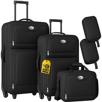 Monzana 4-delige reisset met rolkoffers, stapelbaar, klikgordelsysteem, 2 wielen, vormvast, telescopische handgreep van aluminium, zwart Monzana 4-delige reisset met rolkoffers, stapelbaar, klikgordelsysteem, 2 wielen, vormvast, telescopische handgreep van aluminium, zwart
