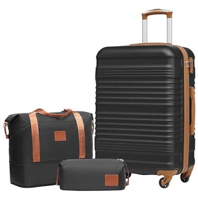 Coolife Trolley met harde schaal van ABS, 4 wielen, TSA-slot, intrekbare trolley, de koffer bevat 1 reistas en 1 toilettas, Zwart/Bruin, Harde koffer met TSA-sluiting 4 roues, sac de voyage extensible et sac de toilette – Idéal pour les escapades urbain Coolife Trolley met harde schaal van ABS, 4 wielen, TSA-slot, intrekbare trolley, de koffer bevat 1 reistas en 1 toilettas, Zwart/Bruin, Harde koffer met TSA-sluiting 4 roues, sac de voyage extensible et sac de toilette – Idéal pour les escapades urbain