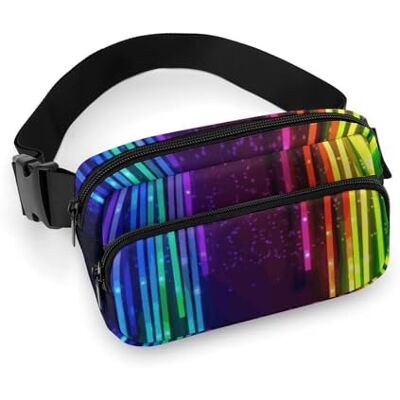 BVKWNTSA Modieuze heuptas van keperstof met grote capaciteit met neonregenboogprint, een onmisbaar artikel voor handsfree reizen, neonregenboog, 20 x 13 cm BVKWNTSA Modieuze heuptas van keperstof met grote capaciteit met neonregenboogprint, een onmisbaar artikel voor handsfree reizen, neonregenboog, 20 x 13 cm