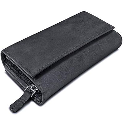 ROYALZ Orelia Damesportemonnee, vintage, leer, groot, met veel vakken, RFID-blokkering, liggend formaat, Navy grijs, Medium ROYALZ Orelia Damesportemonnee, vintage, leer, groot, met veel vakken, RFID-blokkering, liggend formaat, Navy grijs, Medium