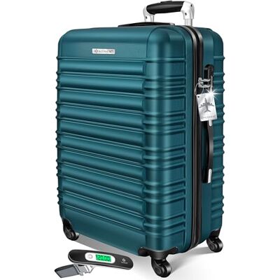 KESSER Reiskoffer met bagageweegschaal + bagagelabel Trolleykoffer Combinatiekoffer met 4 wielen ABS hard telescopische handgreep, petrolgroen, 75 cm KESSER Reiskoffer met bagageweegschaal + bagagelabel Trolleykoffer Combinatiekoffer met 4 wielen ABS hard telescopische handgreep, petrolgroen, 75 cm