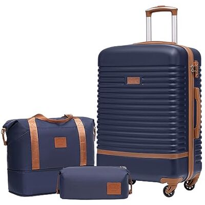 Coolife 3-delige kofferset, met reistassen en toilettas, Blauw/Bruin 20 inch kleine koffer voor korte reizen, licht ABS, TSA-slot, 360° draaibare wielen, telescopische handgreep Coolife 3-delige kofferset, met reistassen en toilettas, Blauw/Bruin 20 inch kleine koffer voor korte reizen, licht ABS, TSA-slot, 360° draaibare wielen, telescopische handgreep